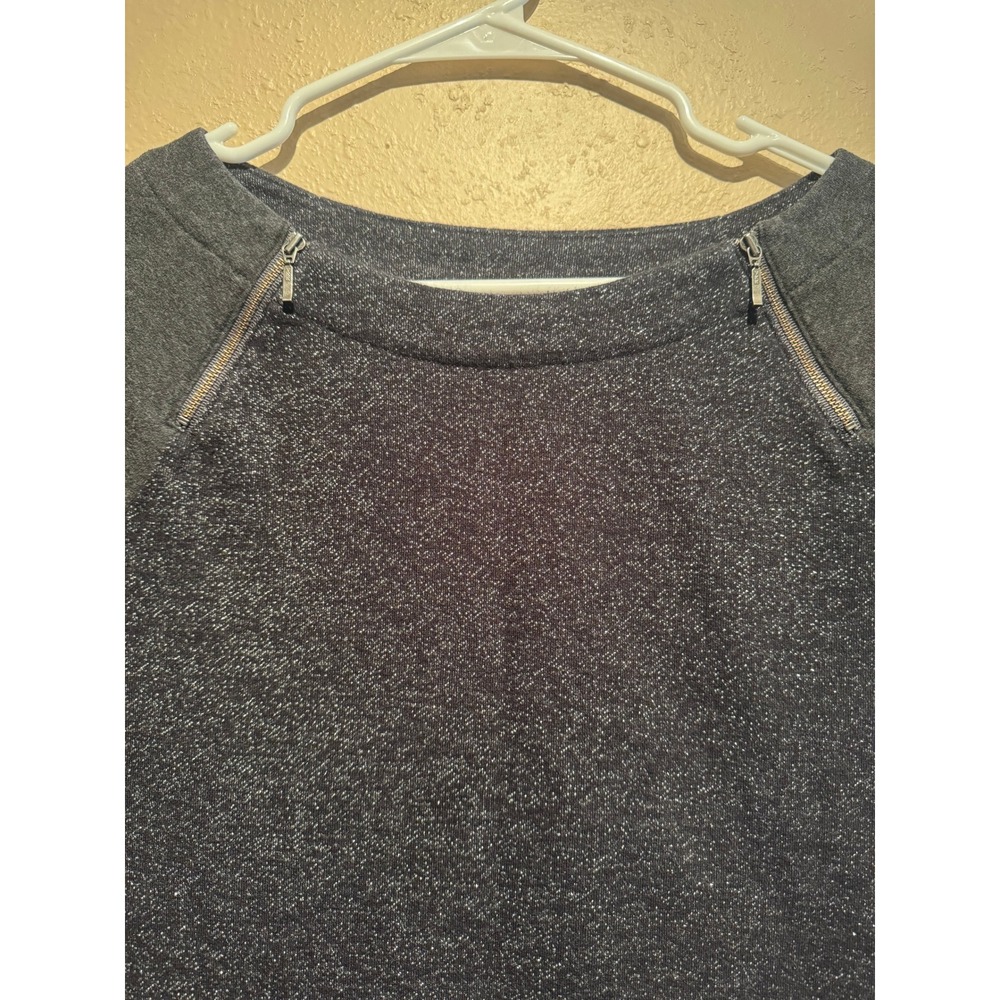 Ann Taylor LOFT Metallic Shimmer Zip Accent Raglan Top Gray Women Medium - Picture 3 of 7